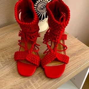 Red strap heels